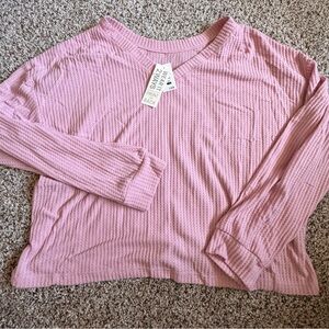 American Eagle Outfitters Pink Waffle Knit Sweatshirt